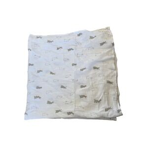 Pehr‎ white and grey rabbit print muslin infant swaddle blanket Organic cotton
